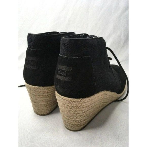 TOMS Black  Canvas Desert Wedge Lace-Up Ankle Booty Shoes Style 681114 US11 - Picture 4 of 10